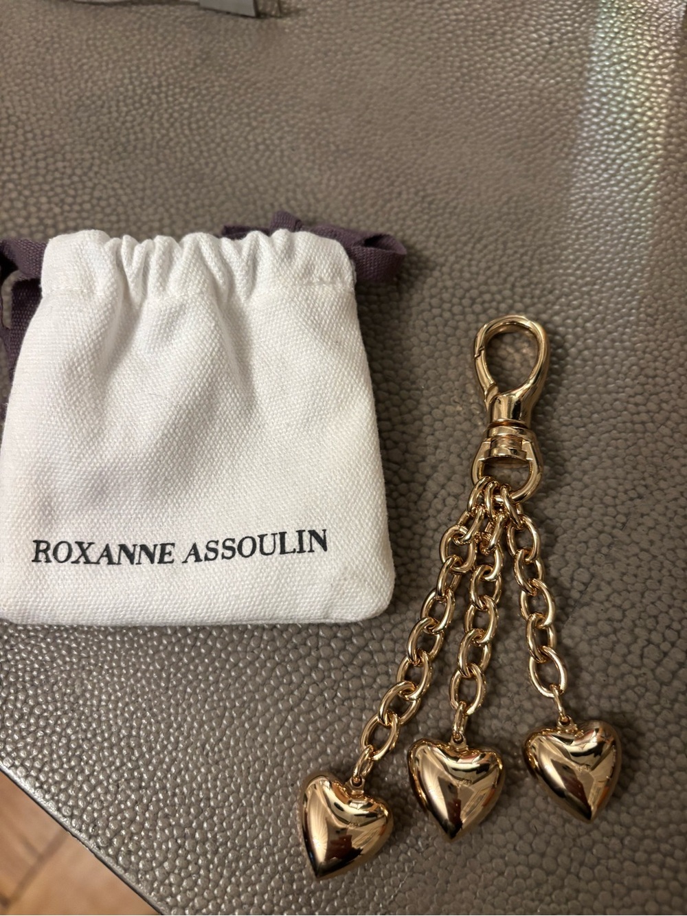 Roxanne Assoulin Gold Heart Triple Charm Keychain